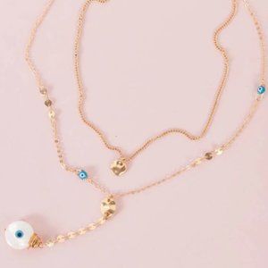 "Nazar Evil Eye" Gold & Blue Double With Circle Pendant